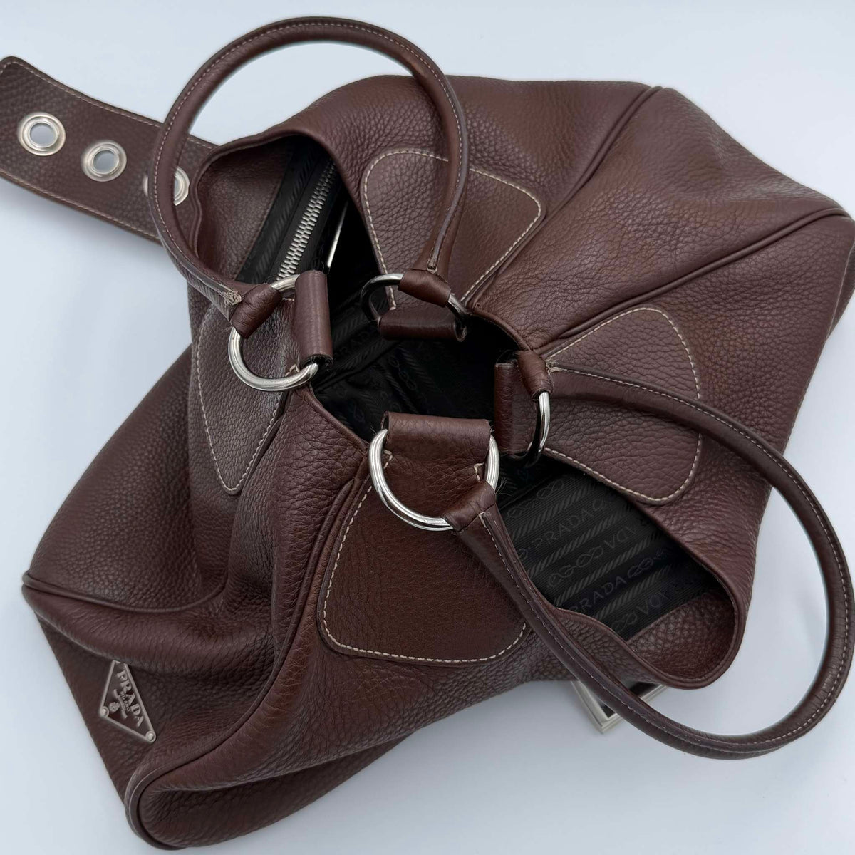 2000s Prada Moon Leather Brown Shoulder Bag