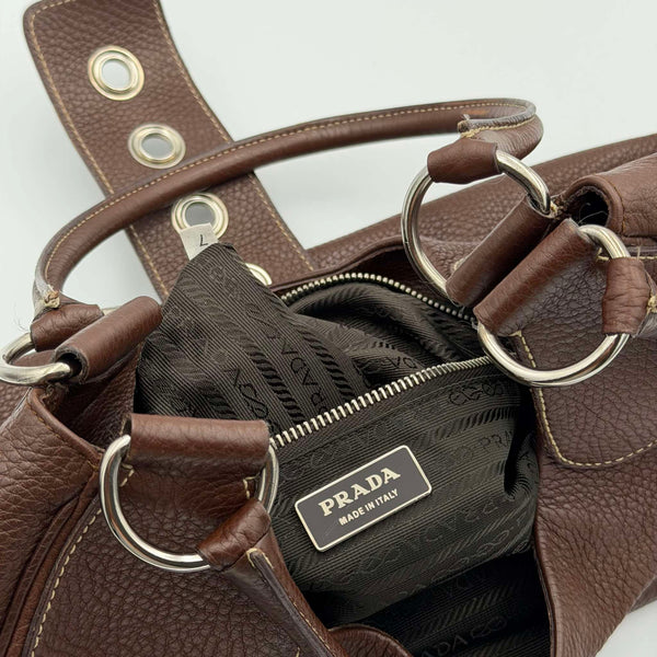 2000s Prada Moon Leather Brown Shoulder Bag
