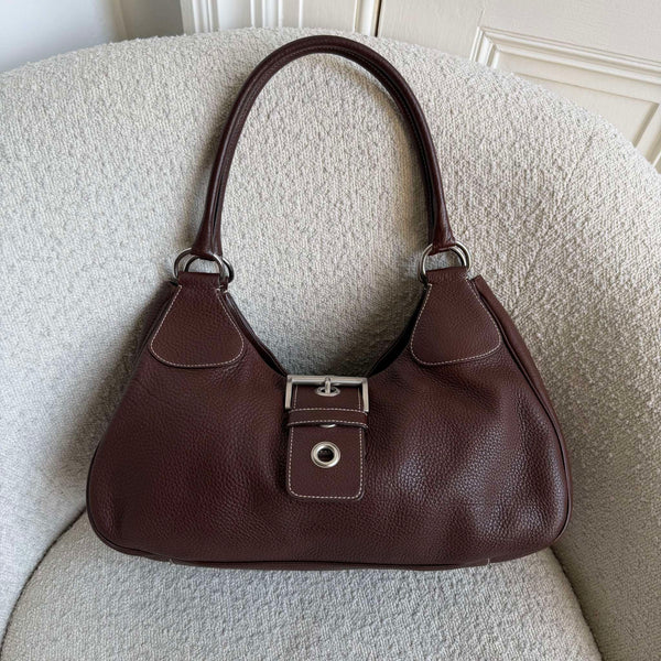 2000s Prada Moon Leather Brown Shoulder Bag
