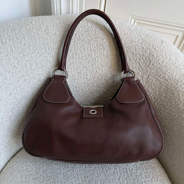 2000s Prada Moon Leather Brown Shoulder Bag