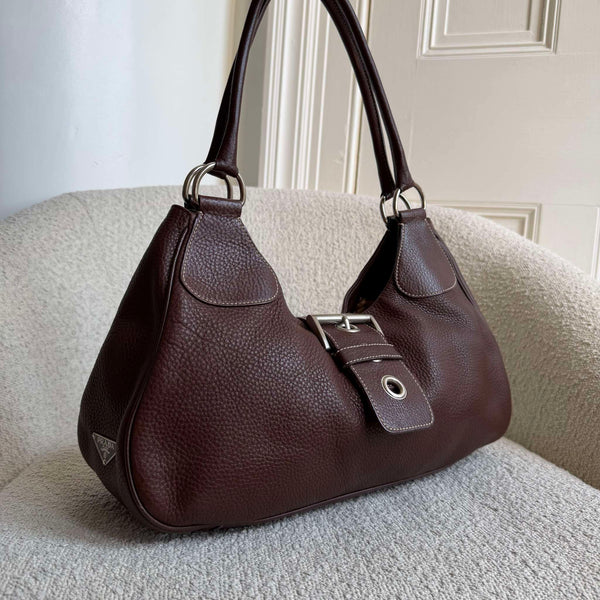 2000s Prada Moon Leather Brown Shoulder Bag