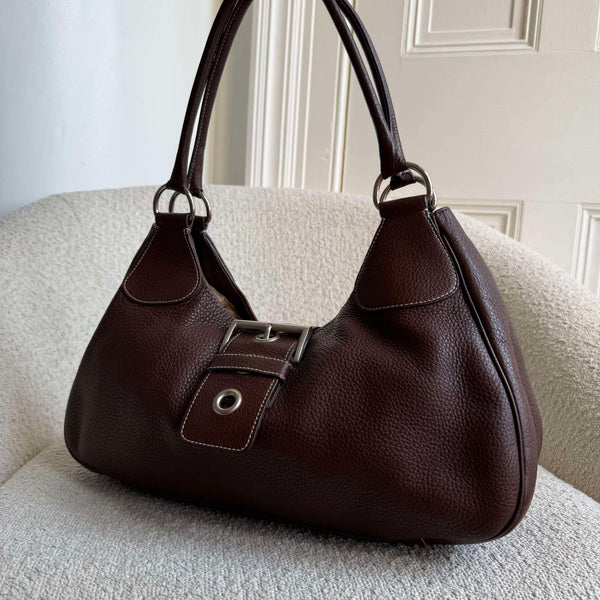 2000s Prada Moon Leather Brown Shoulder Bag