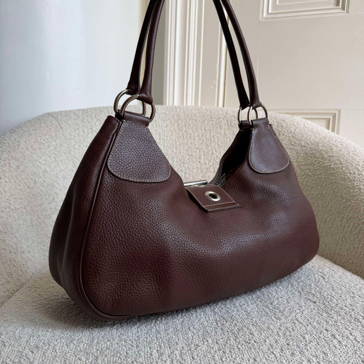 2000s Prada Moon Leather Brown Shoulder Bag