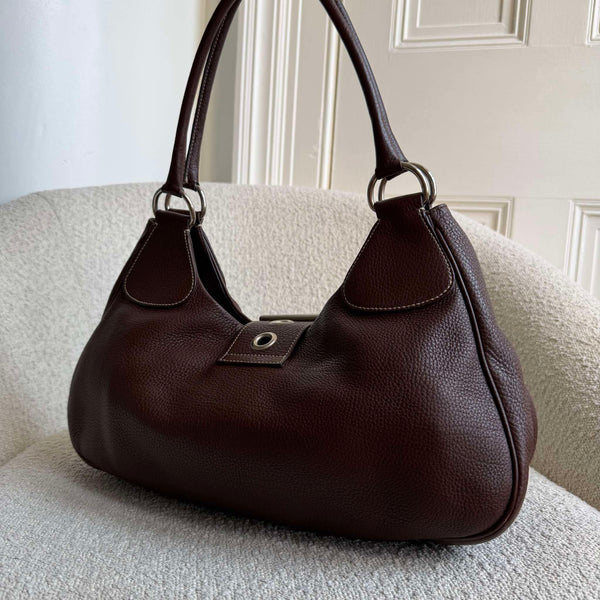 2000s Prada Moon Leather Brown Shoulder Bag