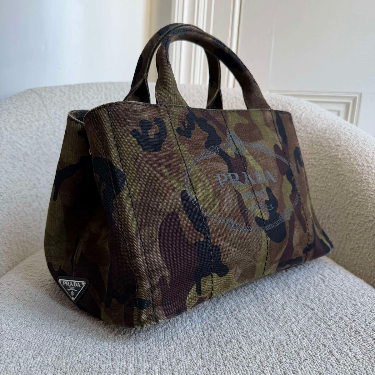 2011 Prada Canvas Camouflage Canapa Tote Bag