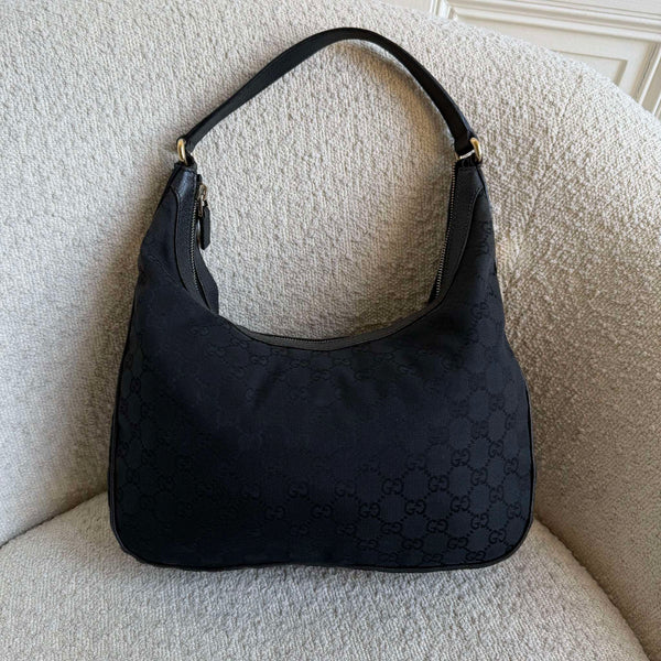 Gucci GG Canvas Black Hobo Shoulder Bag