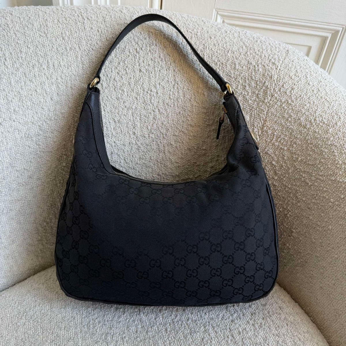 Gucci GG Canvas Black Hobo Shoulder Bag