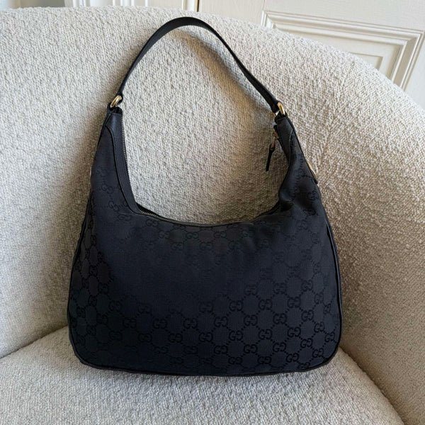 Gucci GG Canvas Black Hobo Shoulder Bag