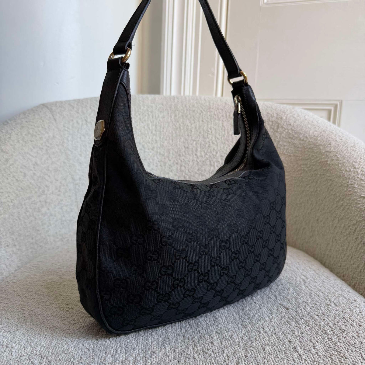 Gucci GG Canvas Black Hobo Shoulder Bag