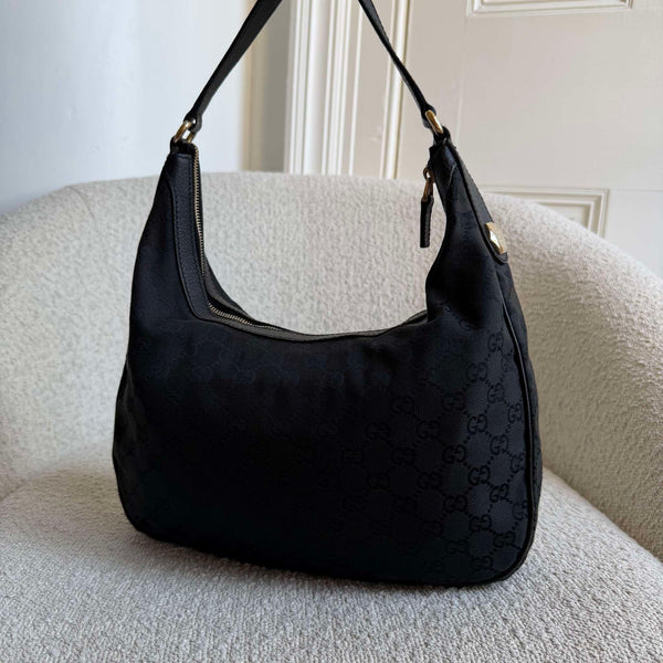 Gucci GG Canvas Black Hobo Shoulder Bag