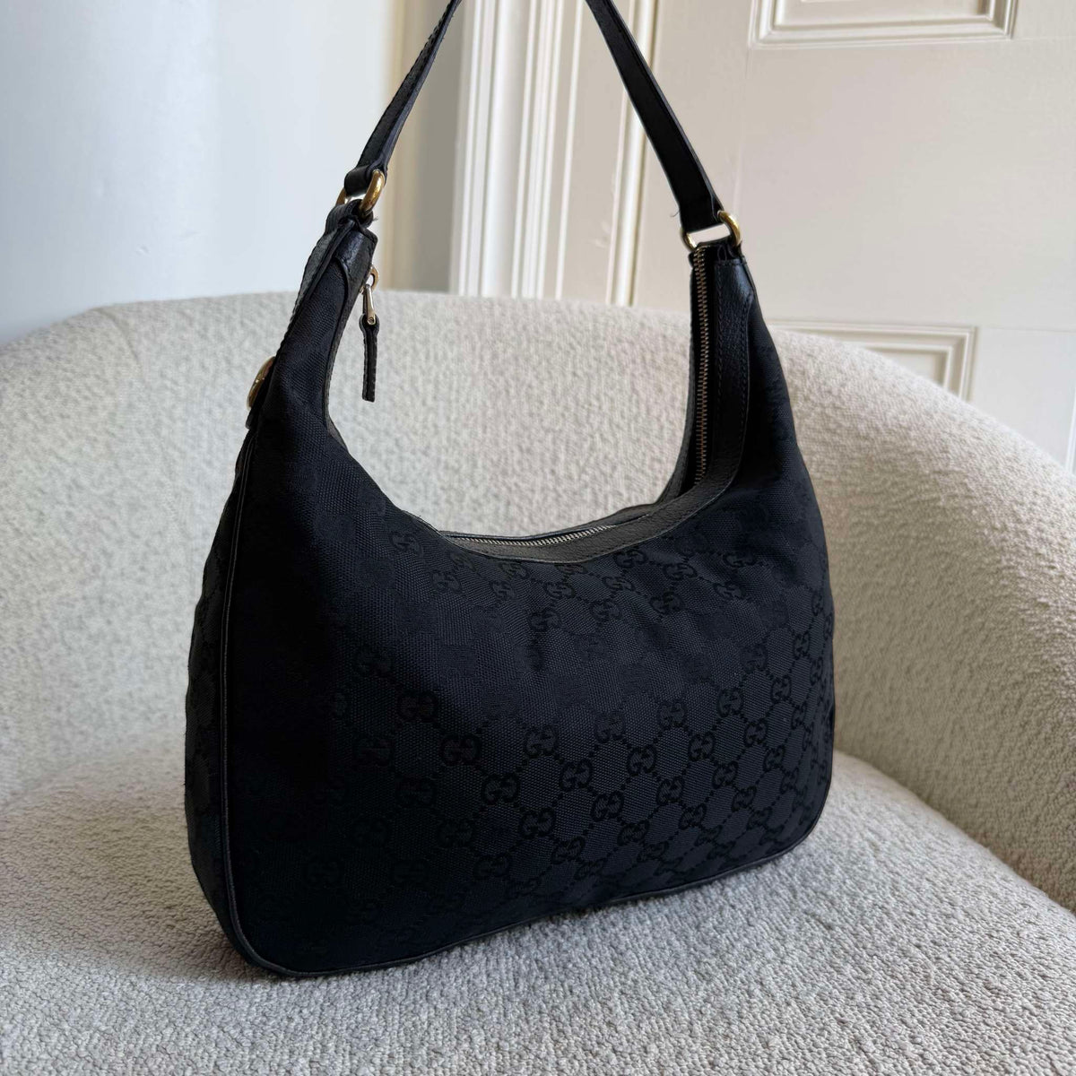 Gucci GG Canvas Black Hobo Shoulder Bag