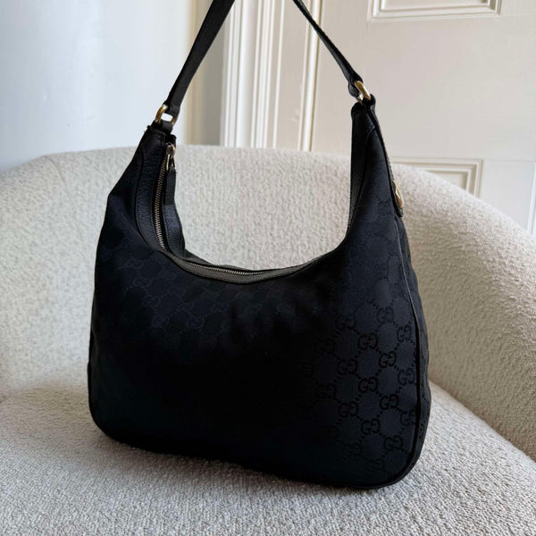 Gucci GG Canvas Black Hobo Shoulder Bag