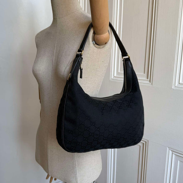 Gucci GG Canvas Black Hobo Shoulder Bag