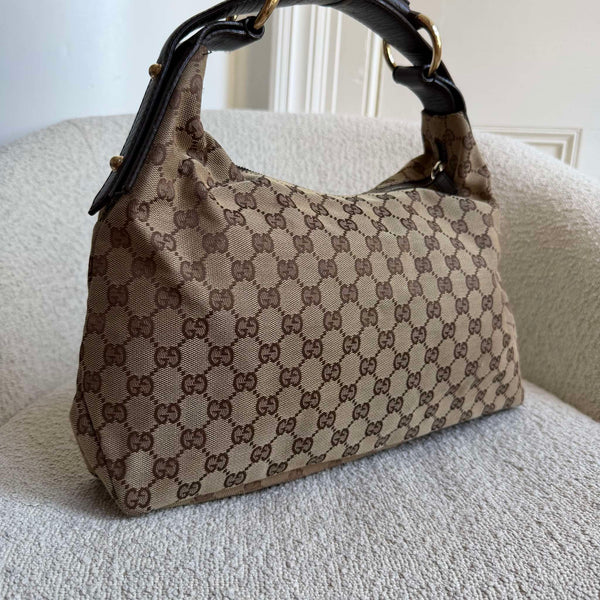 Gucci GG Canvas Horsebit Hobo Brown Shoulder Bag