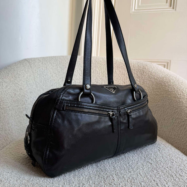 Prada Pocket Nappa Black Leather Shoulder Bag