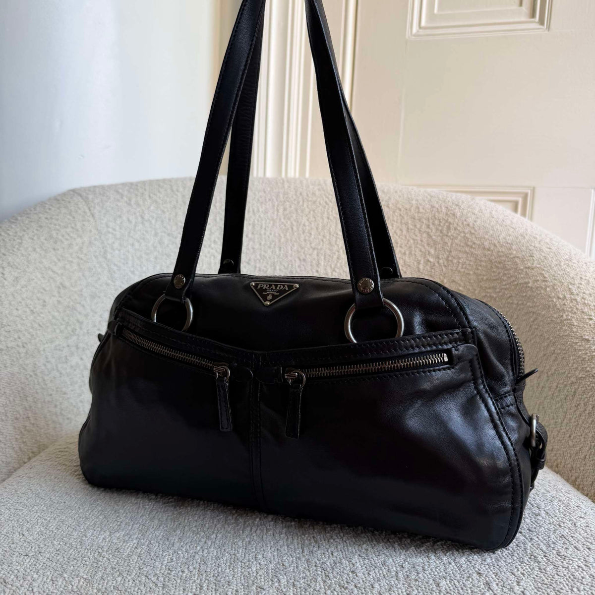 Prada Pocket Nappa Black Leather Shoulder Bag