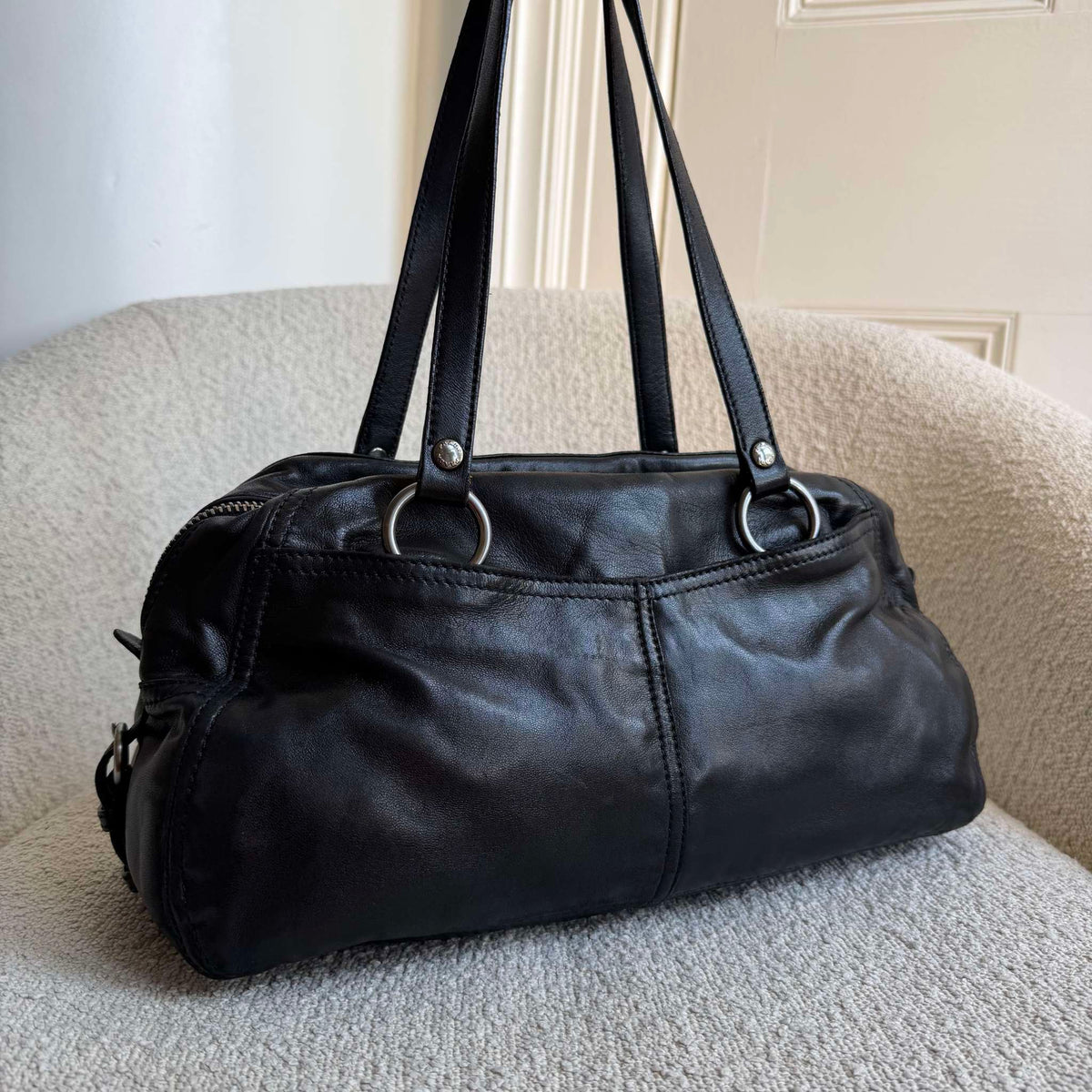Prada Pocket Nappa Black Leather Shoulder Bag