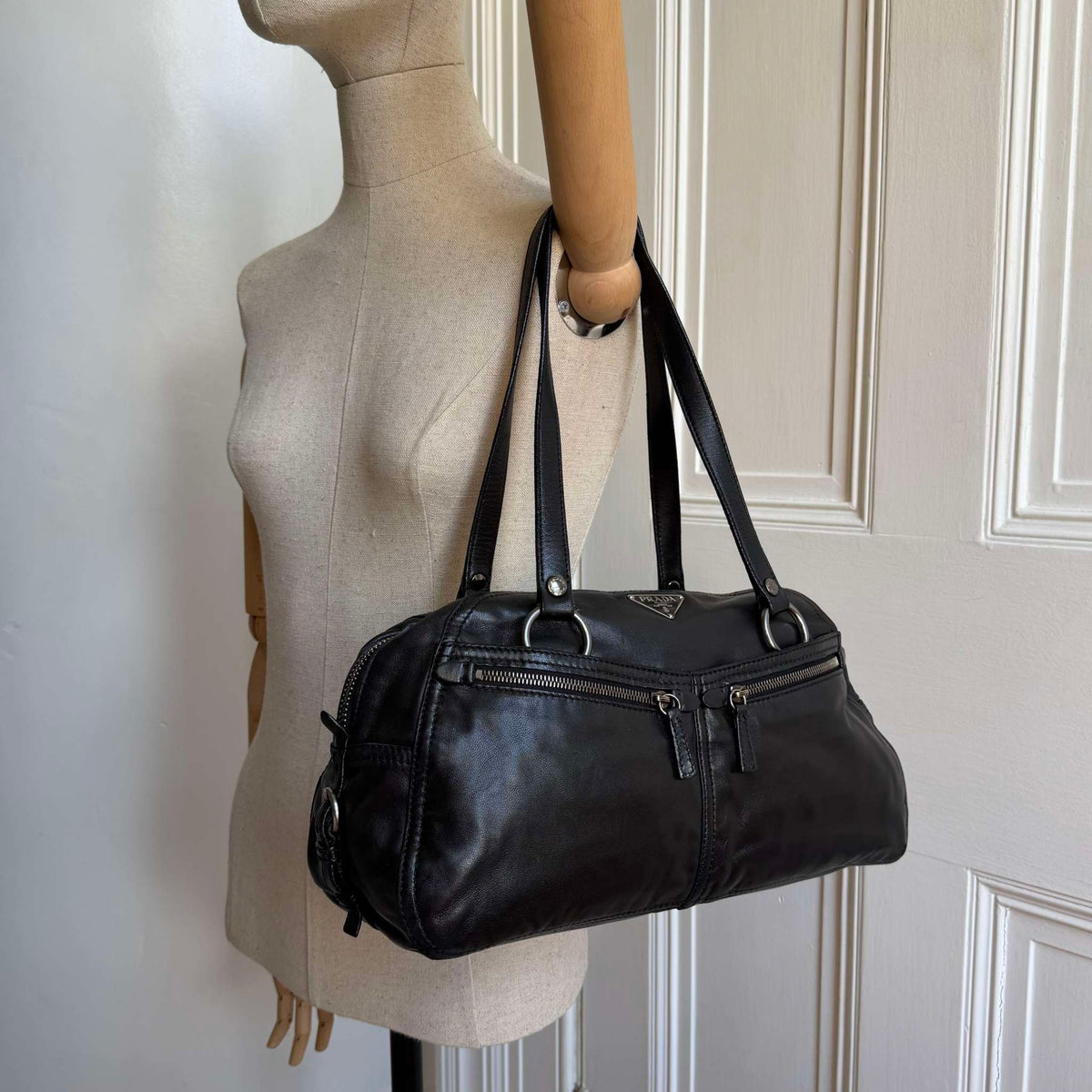 Prada Pocket Nappa Black Leather Shoulder Bag