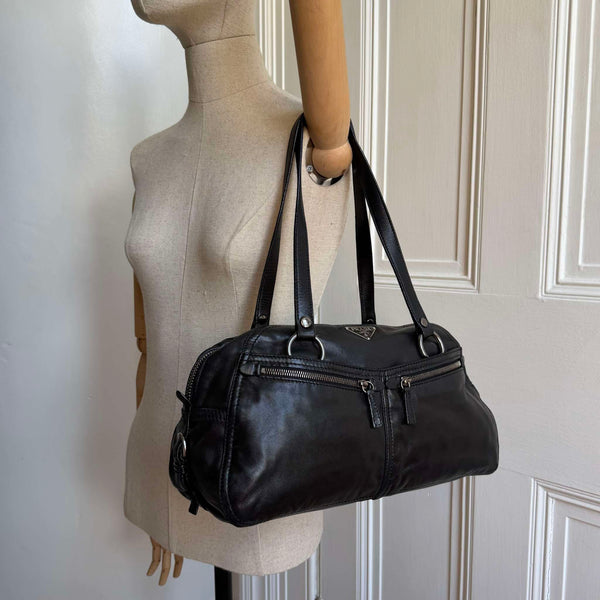 Prada Pocket Nappa Black Leather Shoulder Bag