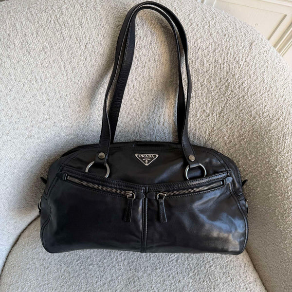 Prada Pocket Nappa Black Leather Shoulder Bag