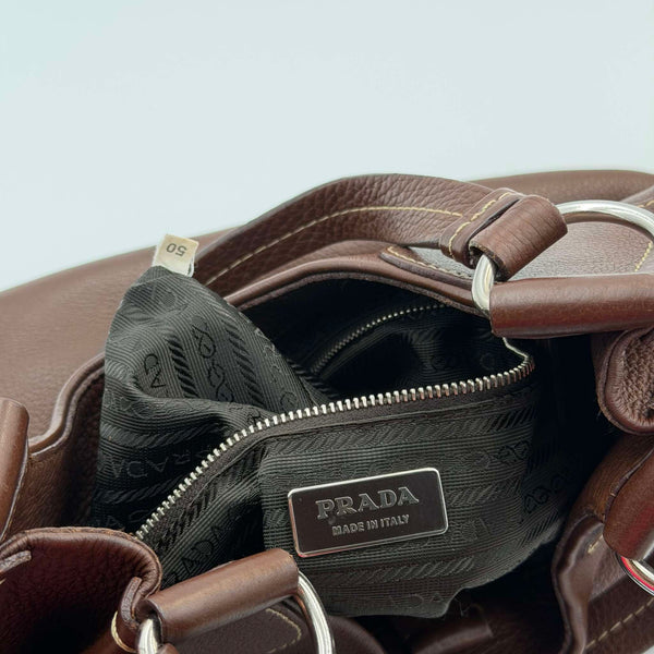 Prada Vitello Daino Brown Leather Shoulder Bag