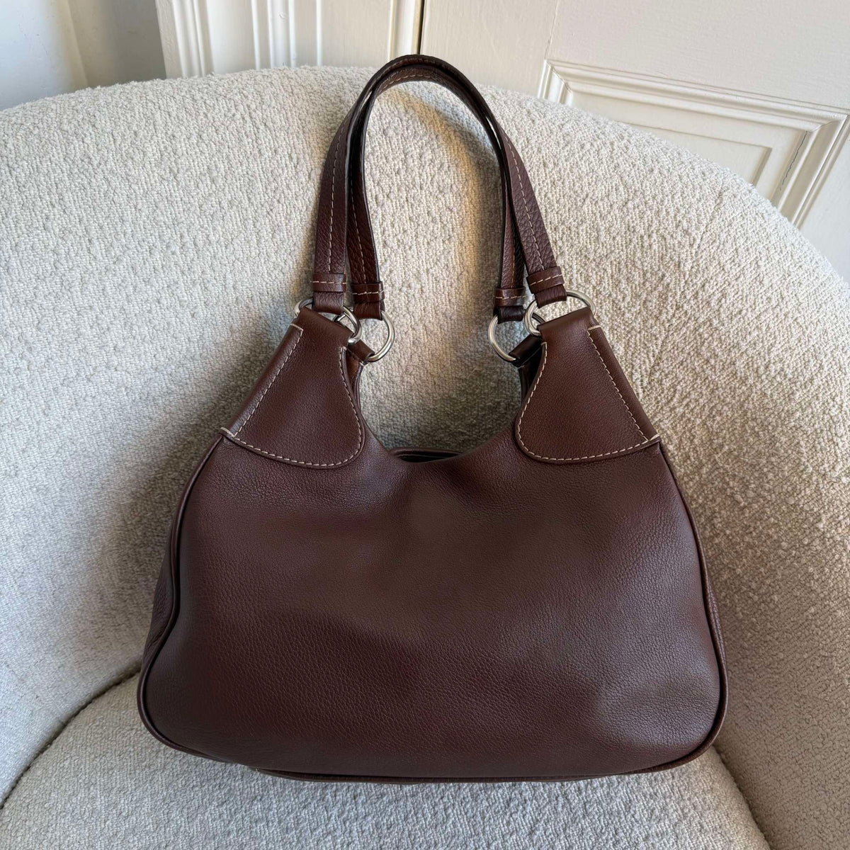 Prada Vitello Daino Brown Leather Shoulder Bag