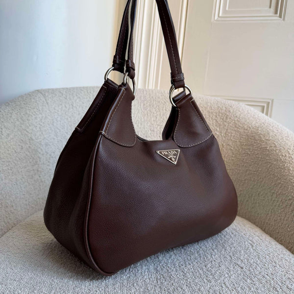 Prada Vitello Daino Brown Leather Shoulder Bag