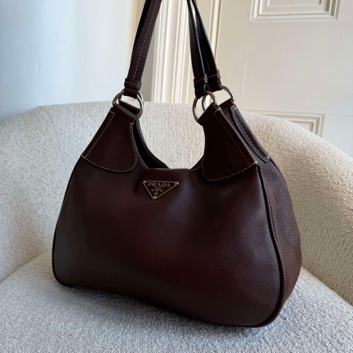 Prada Vitello Daino Brown Leather Shoulder Bag