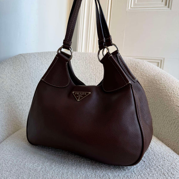 Prada Vitello Daino Brown Leather Shoulder Bag