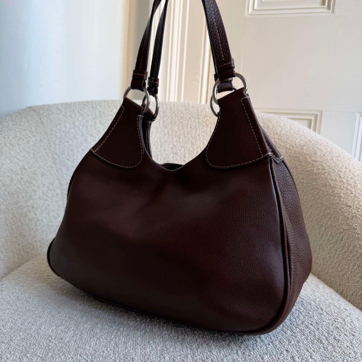Prada Vitello Daino Brown Leather Shoulder Bag
