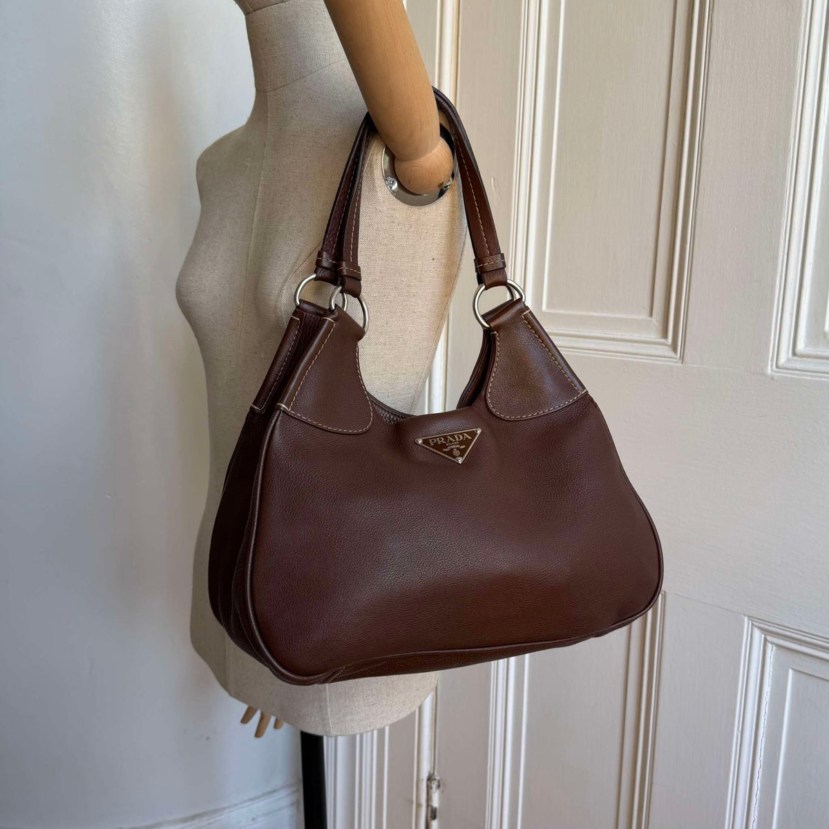 Prada Vitello Daino Brown Leather Shoulder Bag