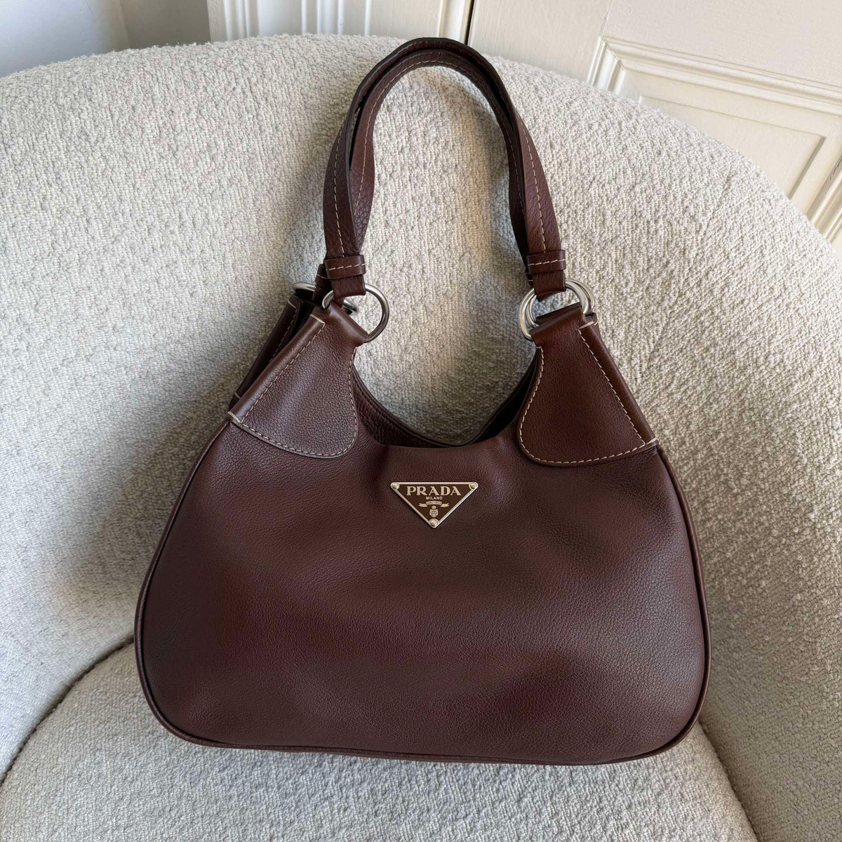 Prada Vitello Daino Brown Leather Shoulder Bag