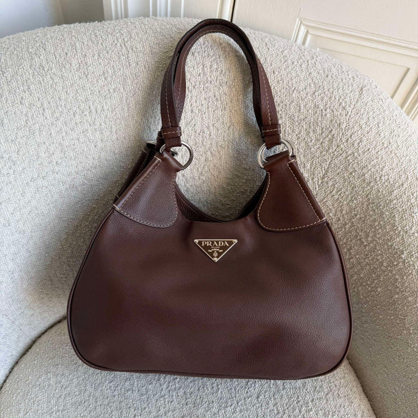 Prada Vitello Daino Brown Leather Shoulder Bag