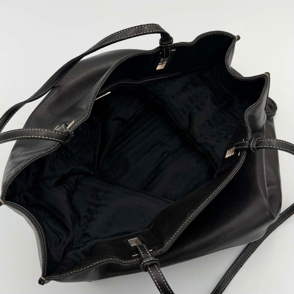 Prada Vitello Daino Black Leather Shoulder Bag
