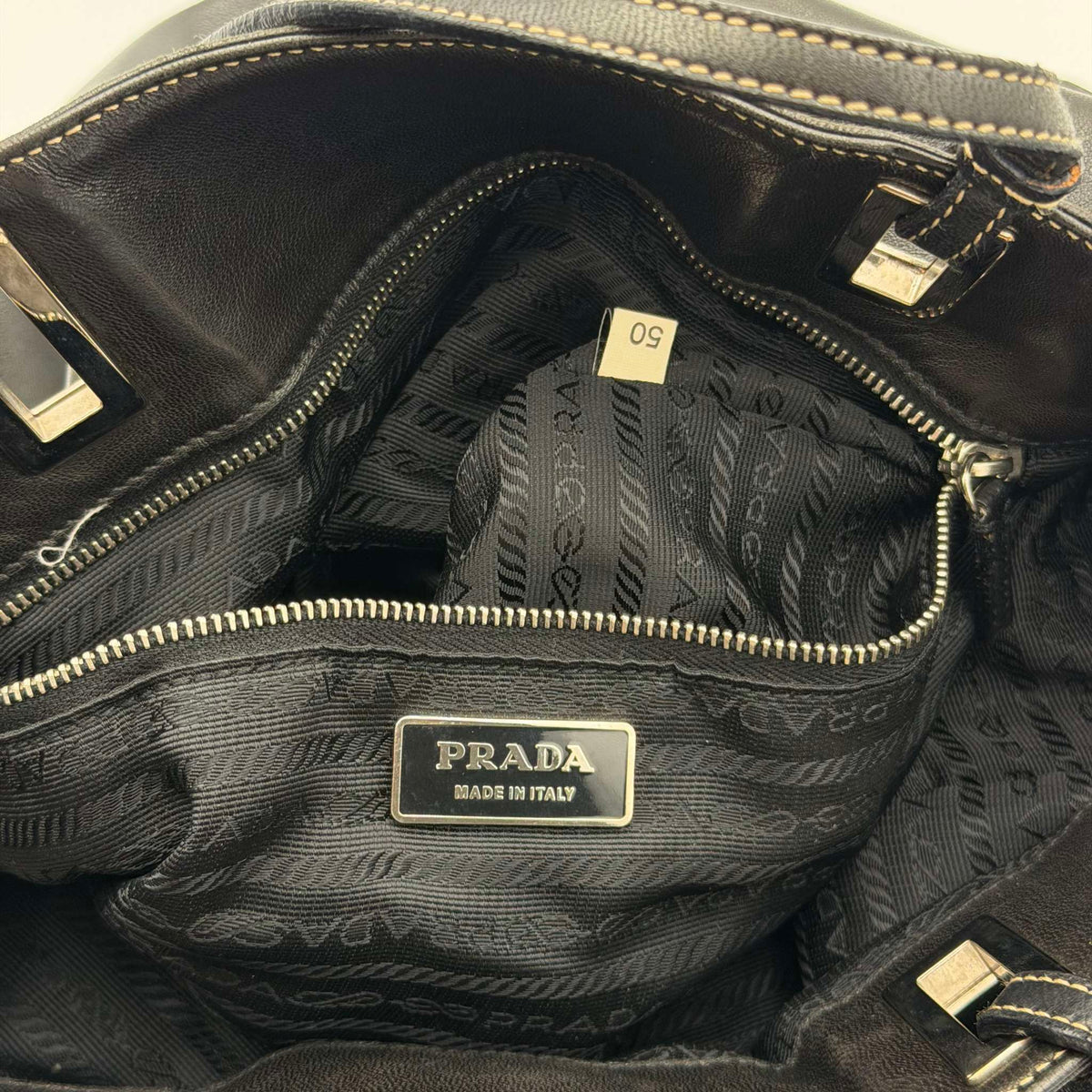 Prada Vitello Daino Black Leather Shoulder Bag