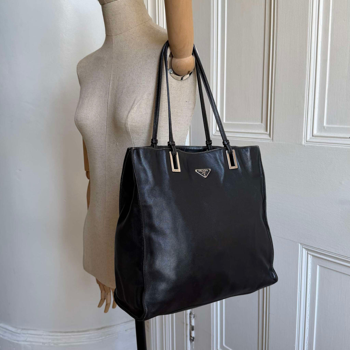 Prada Vitello Daino Black Leather Shoulder Bag