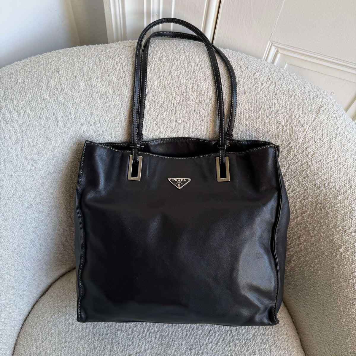 Prada Vitello Daino Black Leather Shoulder Bag
