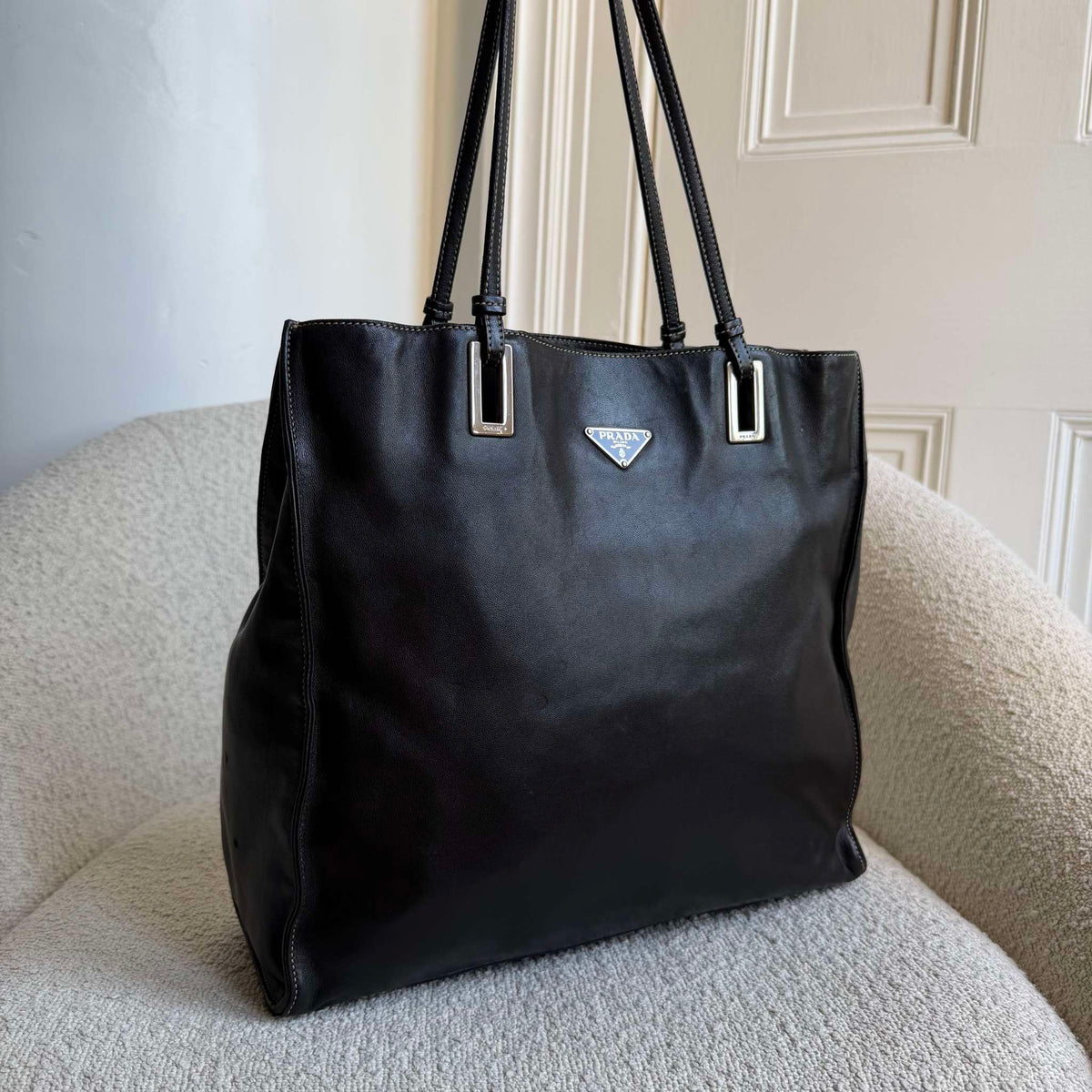 Prada Vitello Daino Black Leather Shoulder Bag