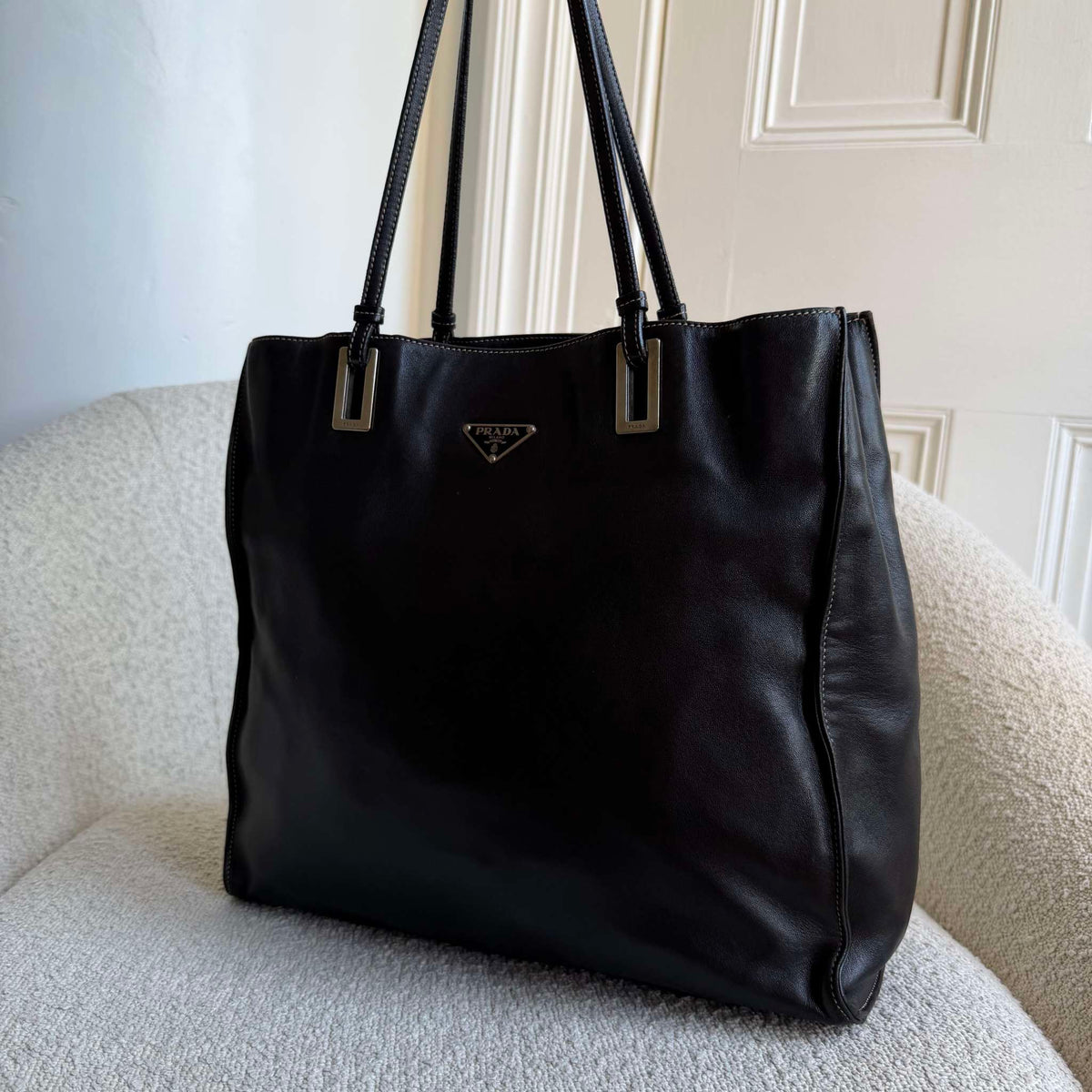 Prada Vitello Daino Black Leather Shoulder Bag