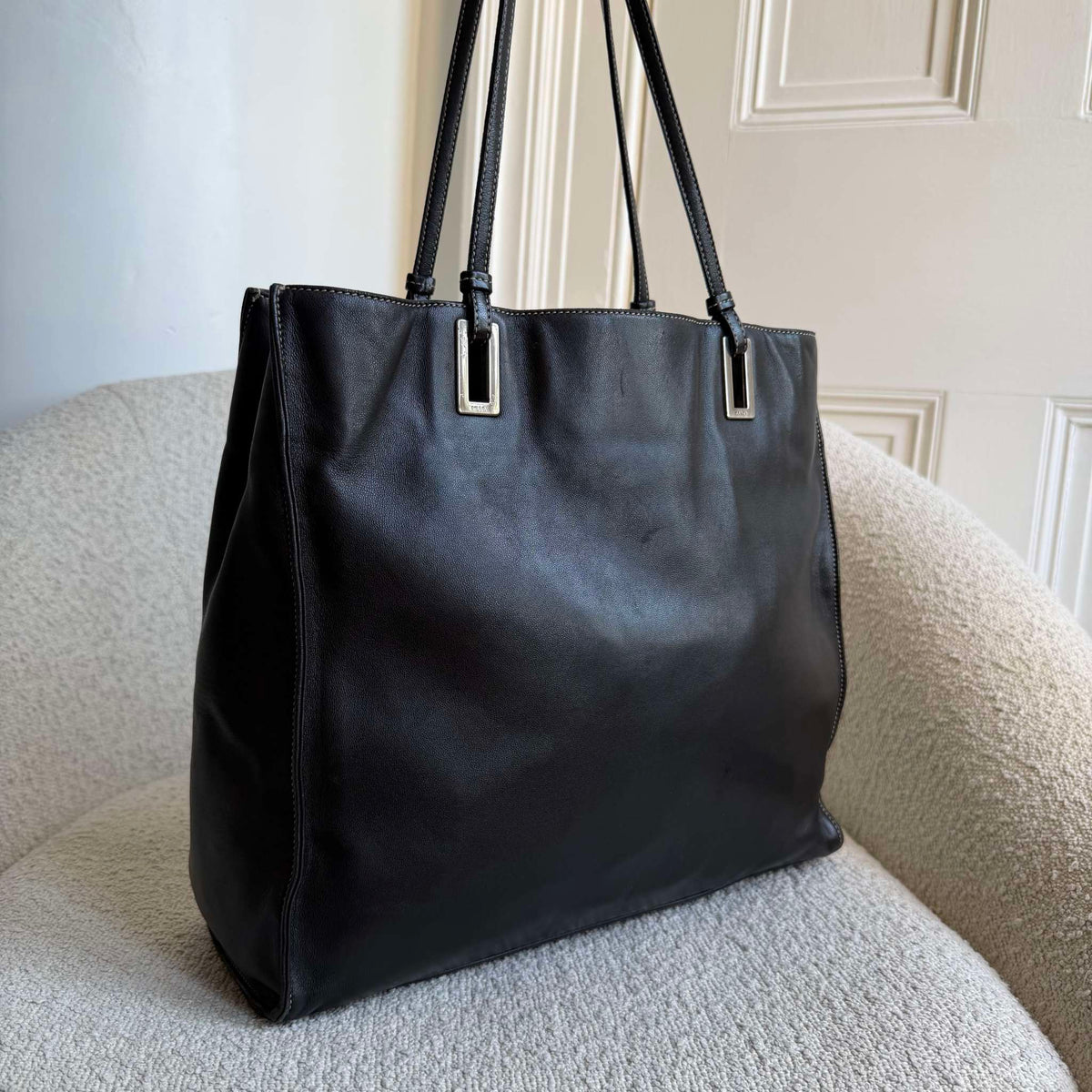 Prada Vitello Daino Black Leather Shoulder Bag