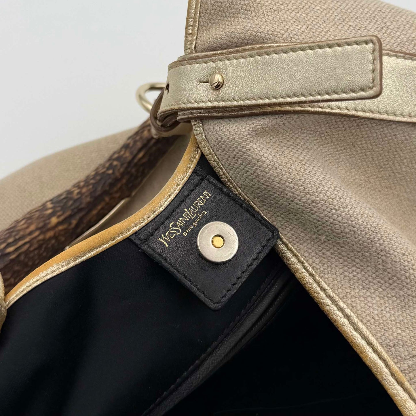 RARE 2000s YSL Mombasa Canvas Beige Shoulder Bag
