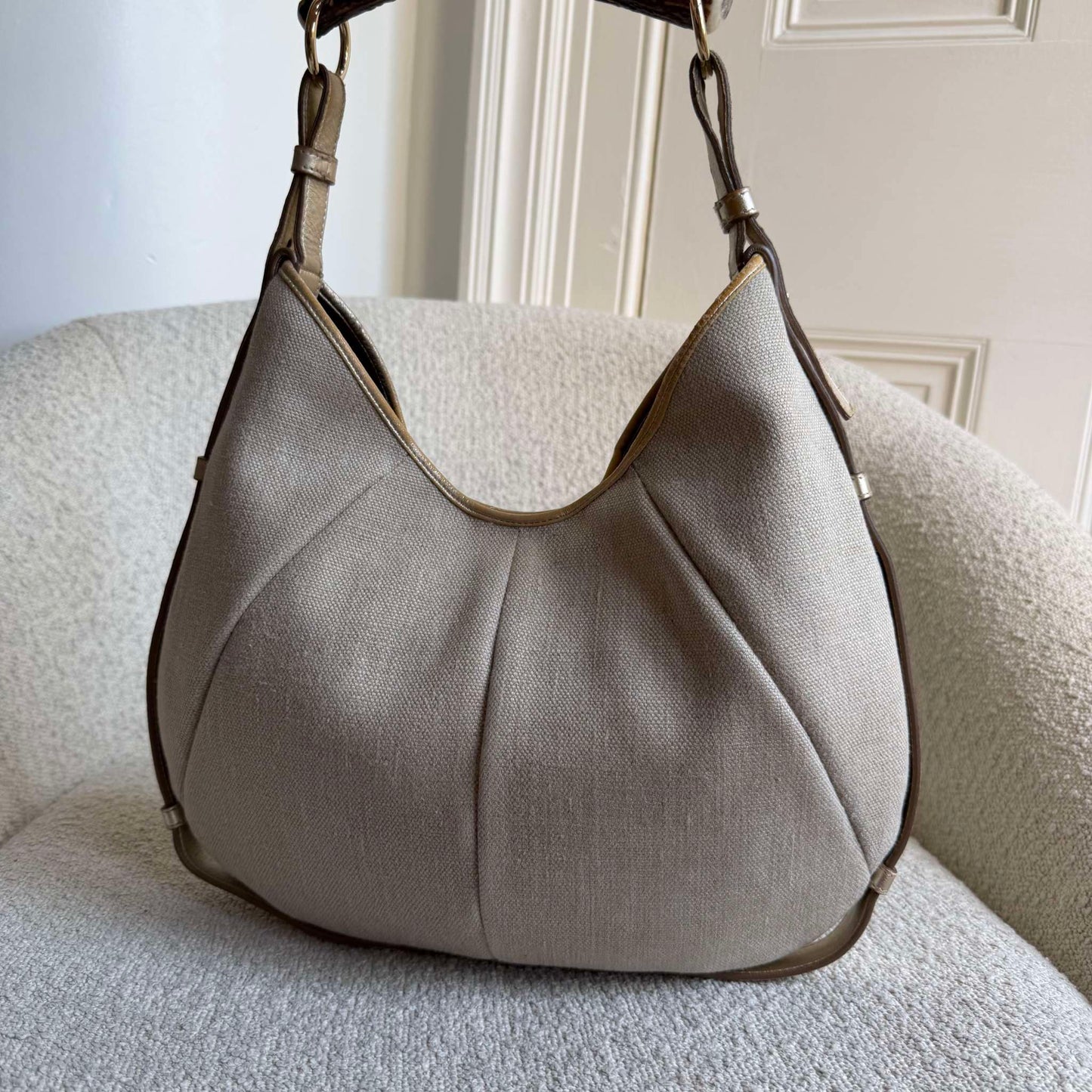 RARE 2000s YSL Mombasa Canvas Beige Shoulder Bag