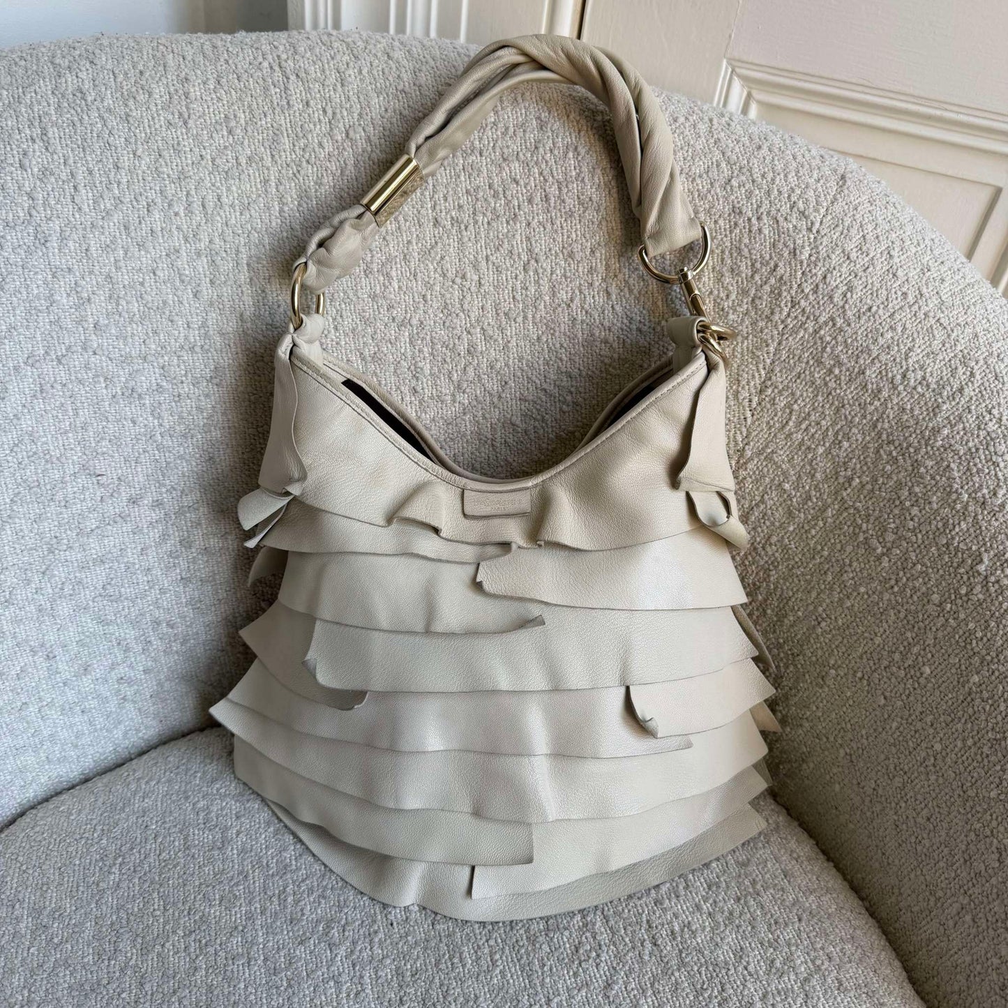 2000s YSL Saint Tropez Leather Cream Shoulder Bag