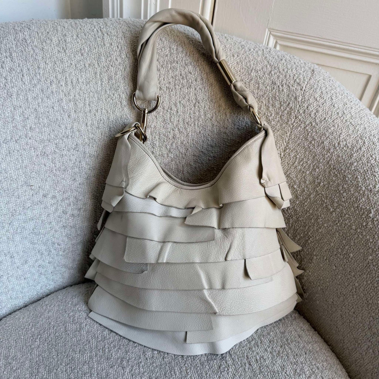 2000s YSL Saint Tropez Leather Cream Shoulder Bag
