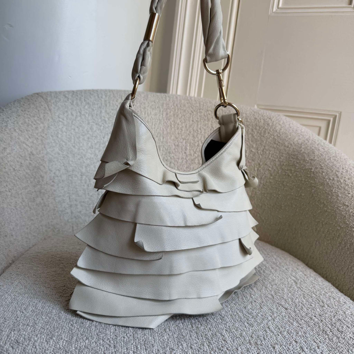 2000s YSL Saint Tropez Leather Cream Shoulder Bag