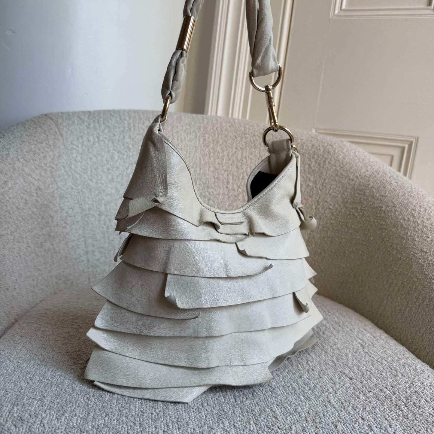 2000s YSL Saint Tropez Leather Cream Shoulder Bag