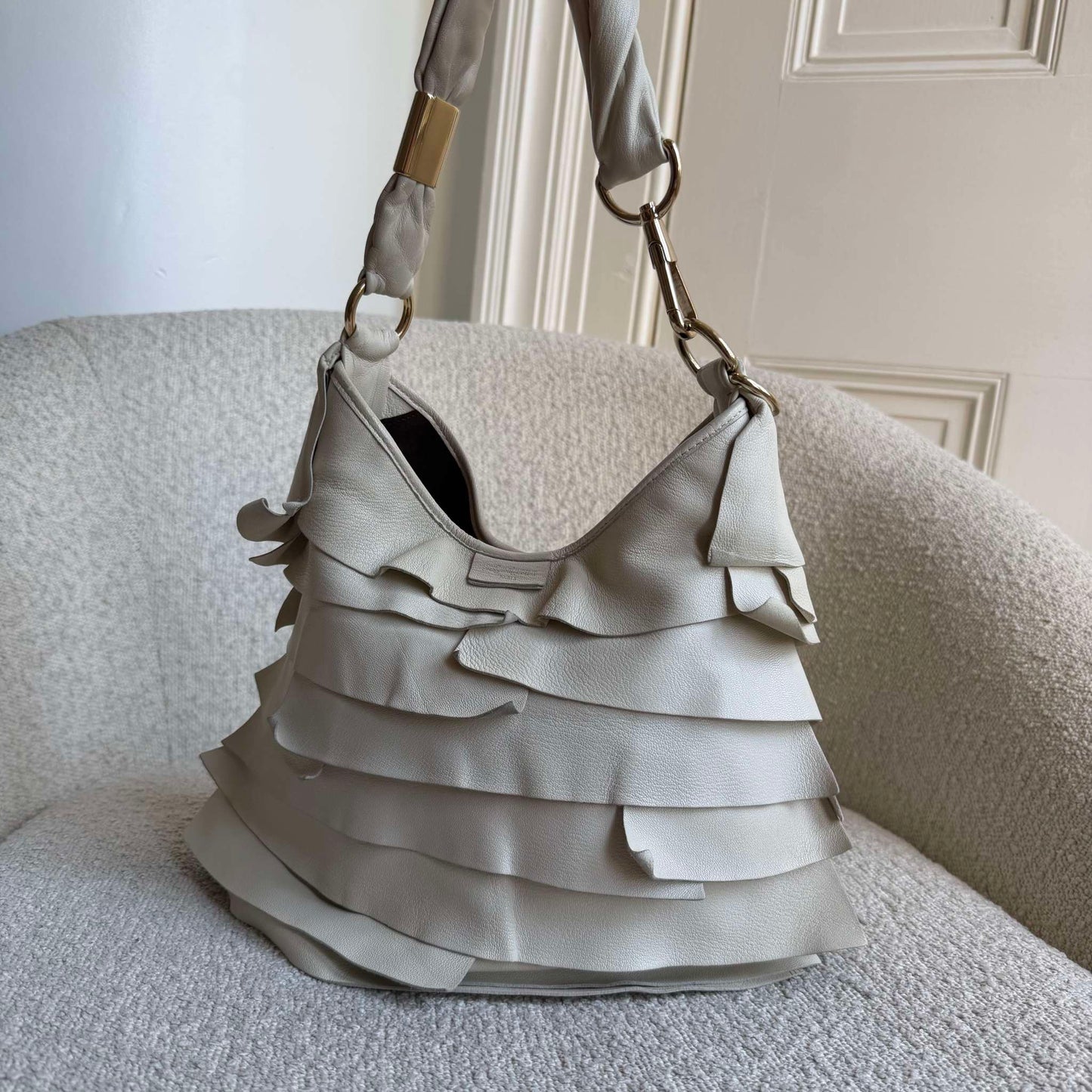 2000s YSL Saint Tropez Leather Cream Shoulder Bag