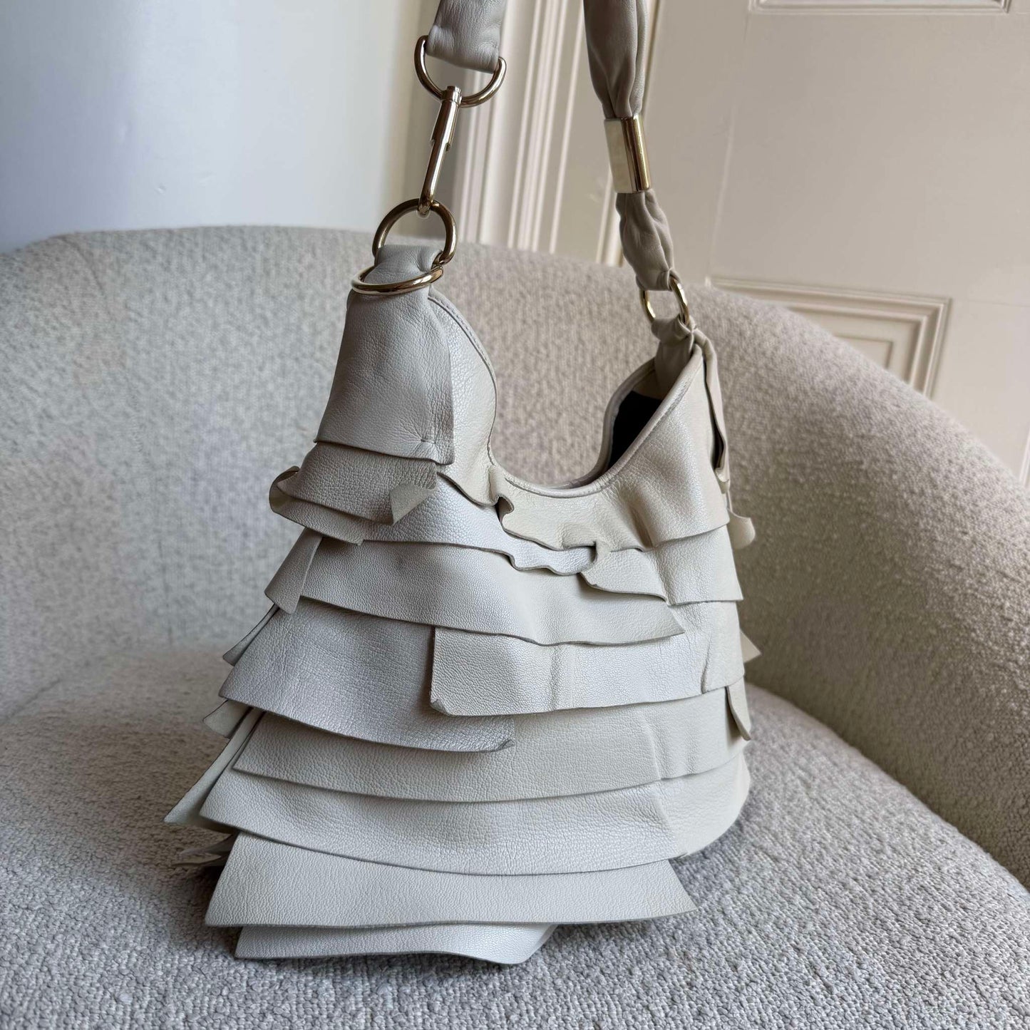 2000s YSL Saint Tropez Leather Cream Shoulder Bag