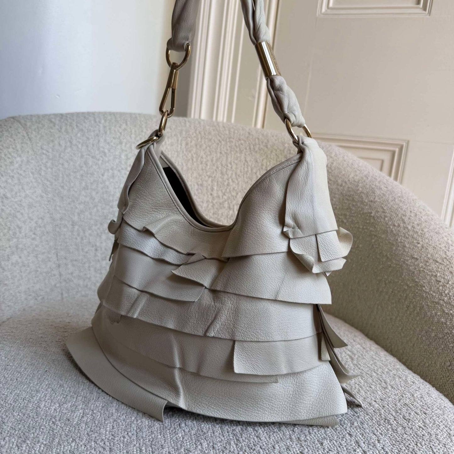 2000s YSL Saint Tropez Leather Cream Shoulder Bag