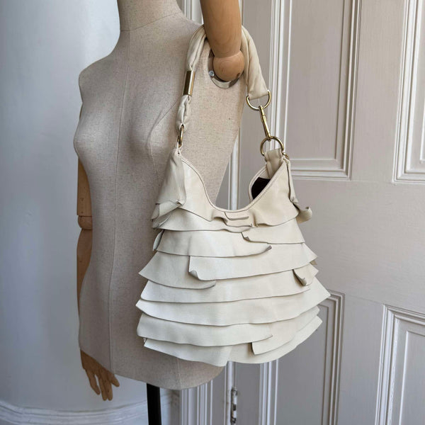 2000s YSL Saint Tropez Leather Cream Shoulder Bag